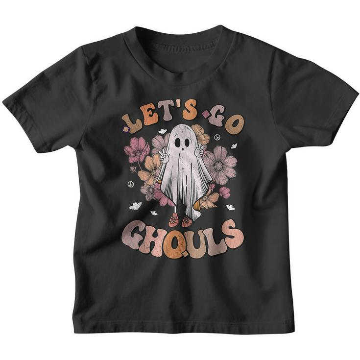 Lets Go Ghouls Ghost 70S Hippie Halloween Fall Retro Groovy  Youth T-shirt