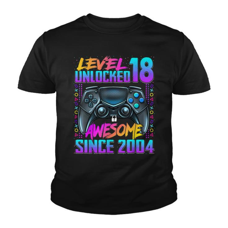 Level 18 Unlocked Awesome Since 2004 18Th Birthday Gaming  Youth T-shirt