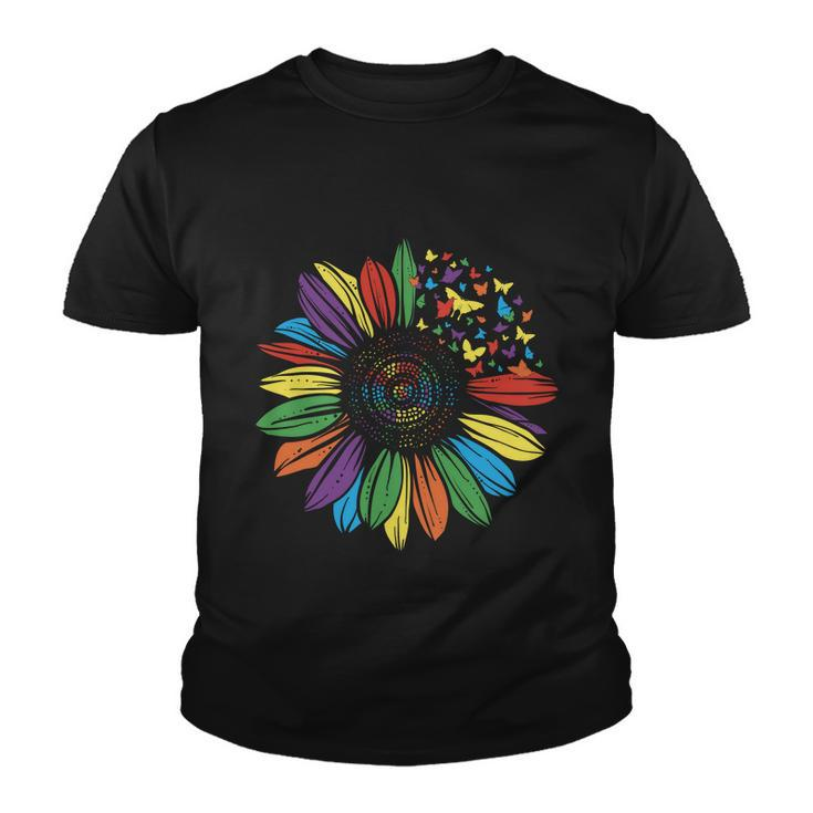 Lgbt Rainbow Color Sunflower Butterfly Pride Month Youth T-shirt