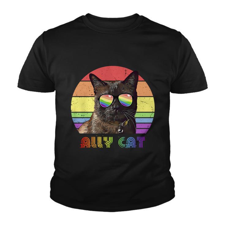 Lgbtq Ally Cat Rainbow Gay Pride Flag Lgbt Gift Youth T-shirt