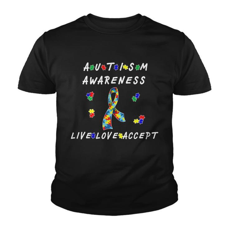 Live Love Accept Autism Puzzle Piece Ribbon Youth T-shirt