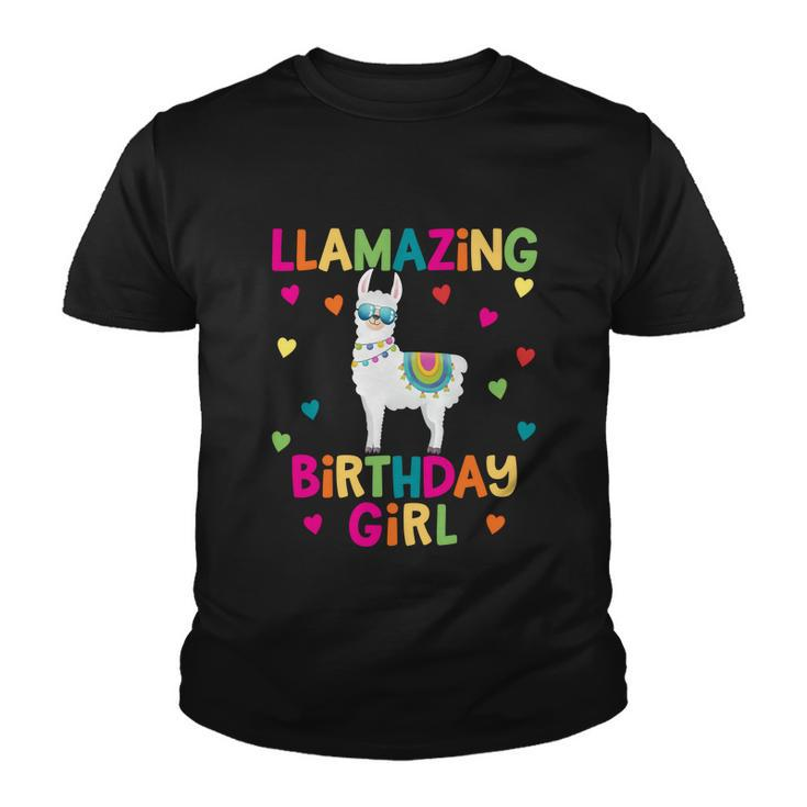 Llama Birthday Party Llamazing Gift Girl Rainbow Hearts Gift Youth T-shirt
