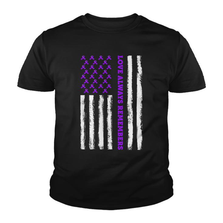 Love Always Remembers Alzheimers American Flag Youth T-shirt