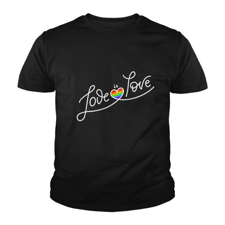 Love Is Love Script Gay Pride Colorful Rainbow Heart Youth T-shirt