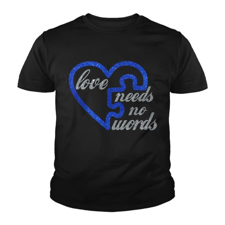 Love Needs No Words Autism Awareness Heart Puzzle Youth T-shirt