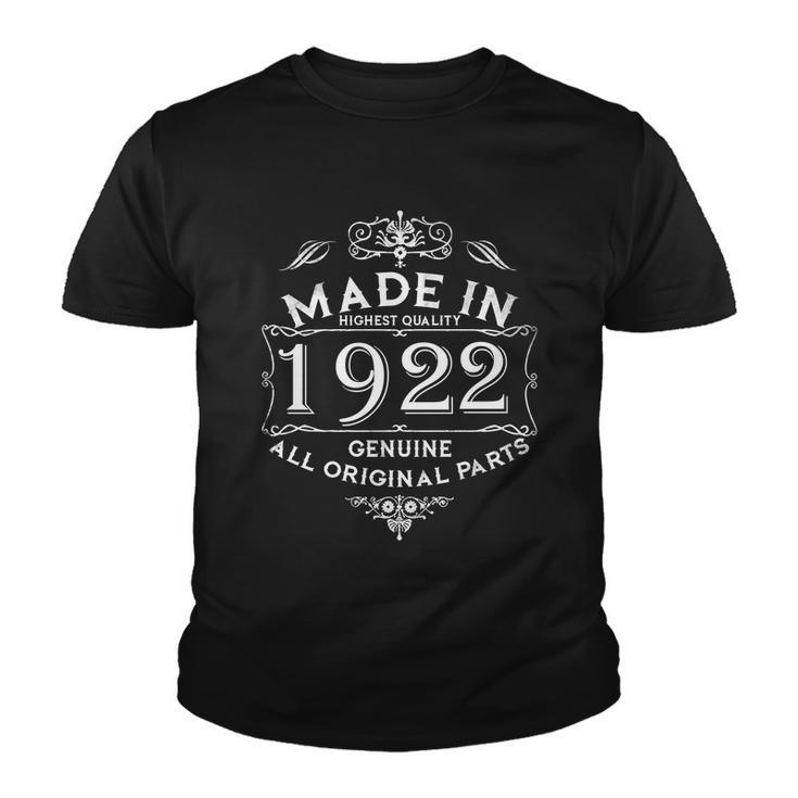 Made In 1922 Aged To Perfection Vintage 100Th Birthday Youth T-shirt