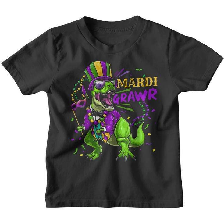 Mardi Gras Dabbing T Rex Dinosaur Mardi Grawr Bead Costume  Youth T-shirt