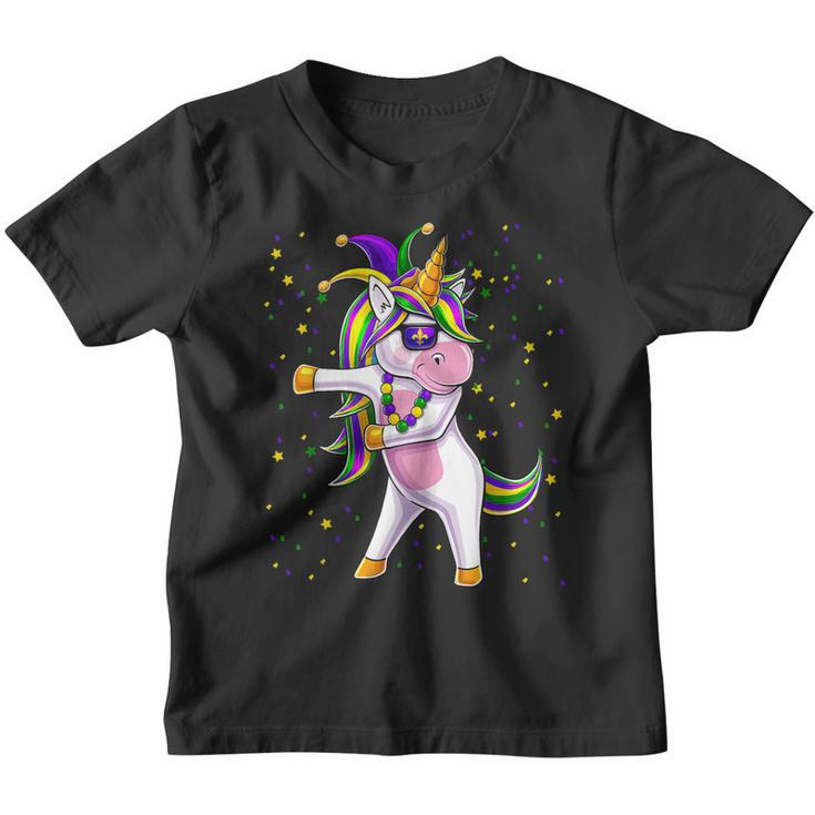 Mardi Gras Flossing Unicorn Jester Hat  Unicorn Gifts  Youth T-shirt