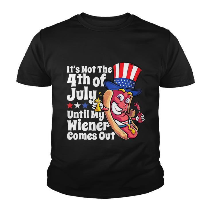 Mens Funny 4Th Of July Hot Dog Wiener Comes Out Adult Humor Gift Youth T-shirt
