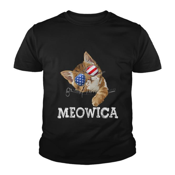 Meowica American Flag Cool Joke Cat Sunglusses 4Th Of July Youth T-shirt