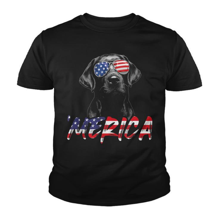 Merica Black Labrador 4Th Of July American Flag Lab Dog  Youth T-shirt