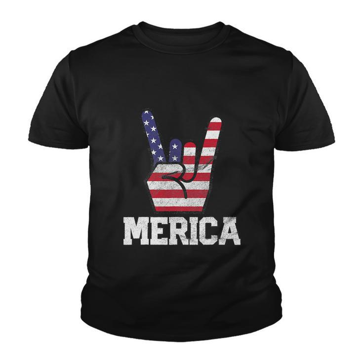 Merica Rock Sign 4Th Of July Vintage American Flag Youth T-shirt