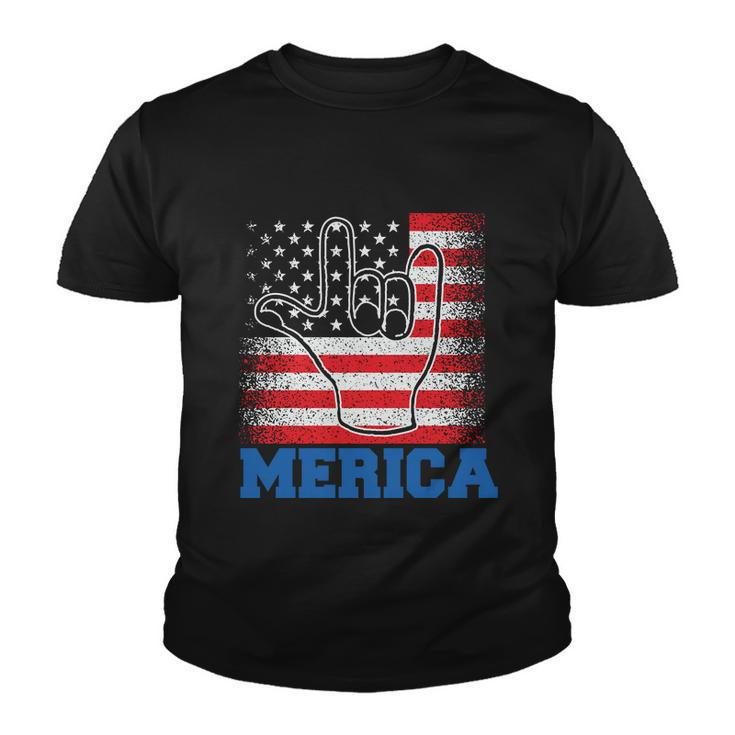 Merica Rock Sign 4Th Of July Vintage Plus Size Graphic Shirt For Men Women Famil Youth T-shirt