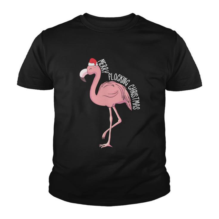 Merry Flocking Xmas Tropical Flamingo Christmas In July Youth T-shirt