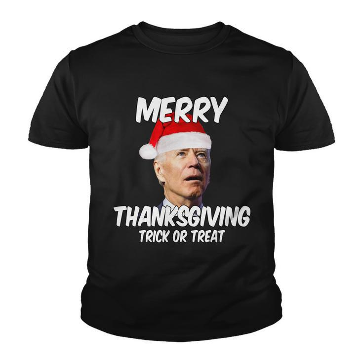 Merry Thanksgiving Trick Or Treat Funny Christmas Joe Biden Tshirt Youth T-shirt