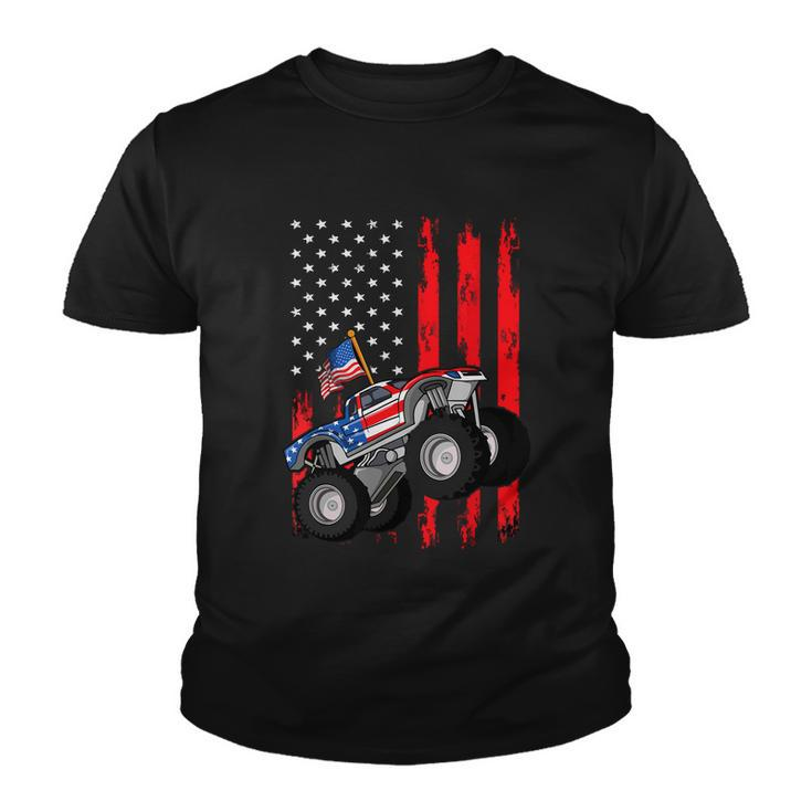 Monster Truck American Flag Racing Usa Patriotic Youth T-shirt