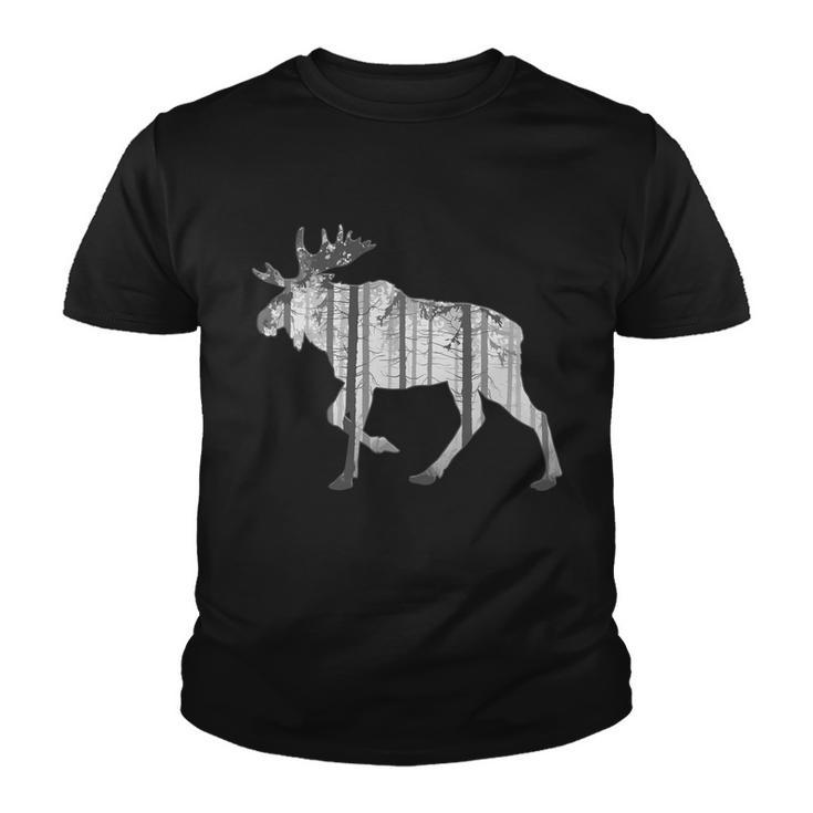 Moose Forest Silhouette Grey Style Tshirt Youth T-shirt
