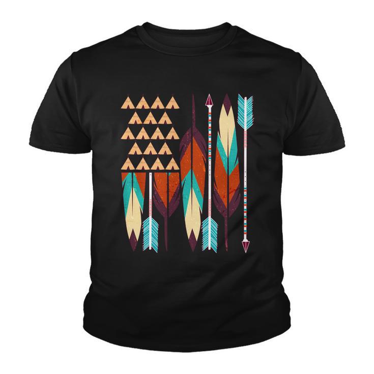 Native American Flag Feathers And Arrows Youth T-shirt