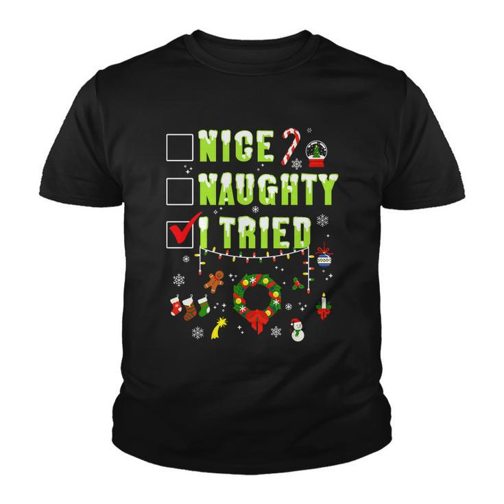 Nice Naughty I Tried Funny Christmas Checklist Youth T-shirt