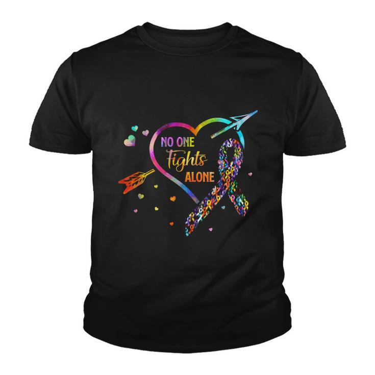 No One Fight Alone Arrow Heart Fight Cancer Ribbon Meaningful Gift Youth T-shirt