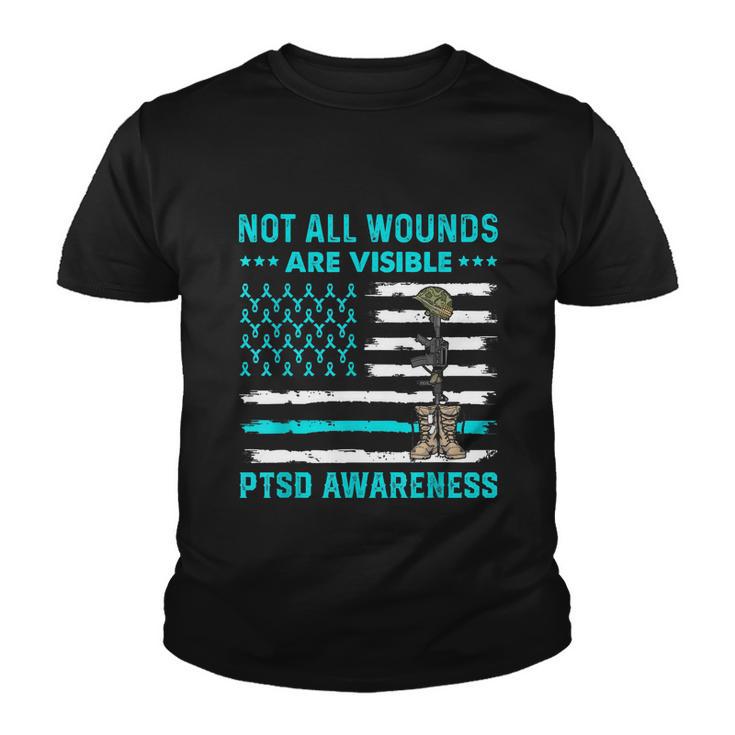 Not All Wounds Are Visible Ptsd Awareness Teal Ribbon Youth T-shirt