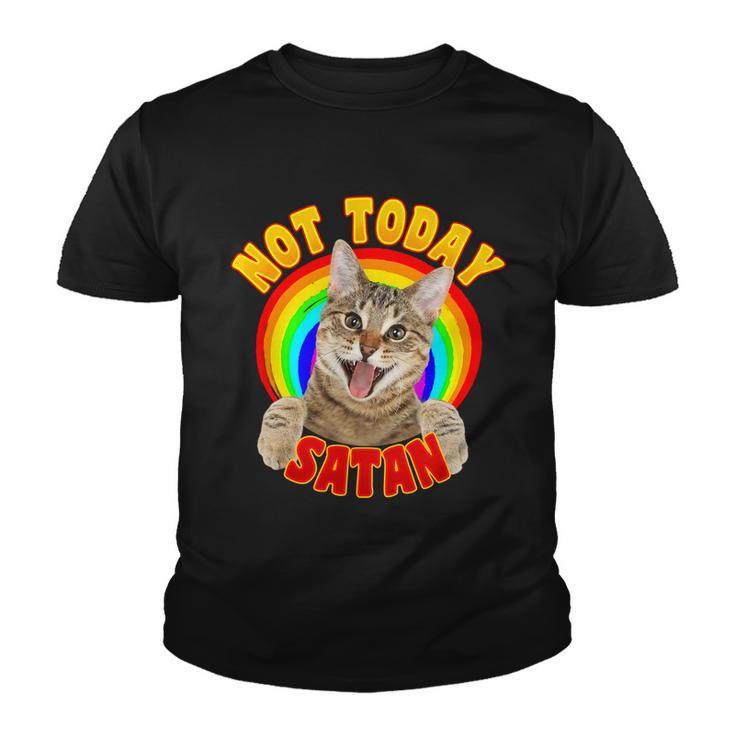 Not Today Satan Funny Cat Rainbow Youth T-shirt