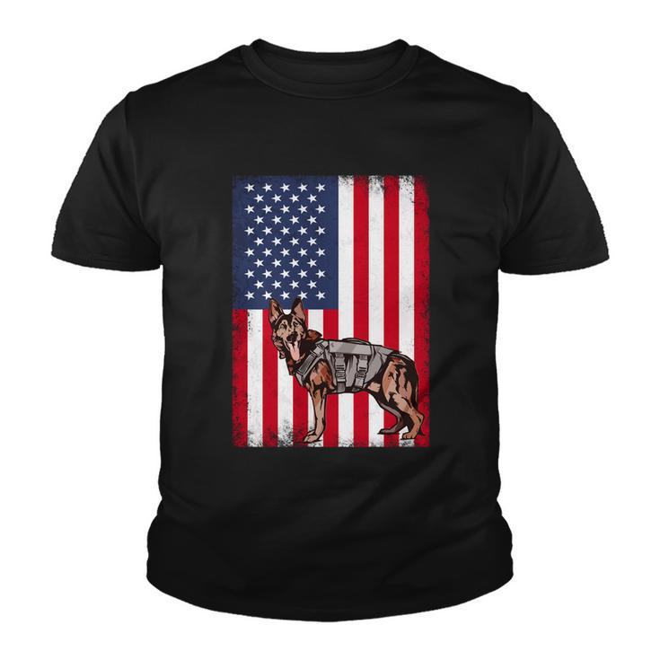 Patriotic German Shepherd American Flag Grunge Dog Lover Gift Youth T-shirt