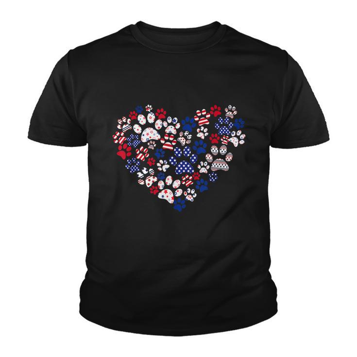 Patriotic Heart American Flag 4Th Of July Dog Paw Prints Youth T-shirt