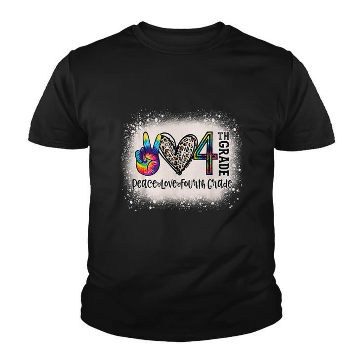 Peace Love 4Th Grade Funny Back To School Bleached Youth T-shirt