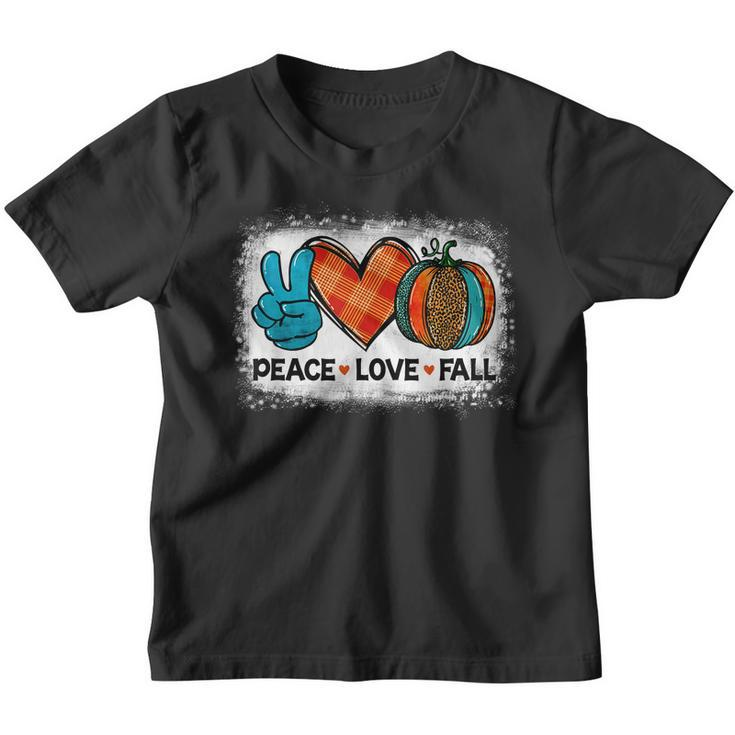 Peace Love Fall Leopard Pumpkin Halloween Vibes Bleached Youth T-shirt