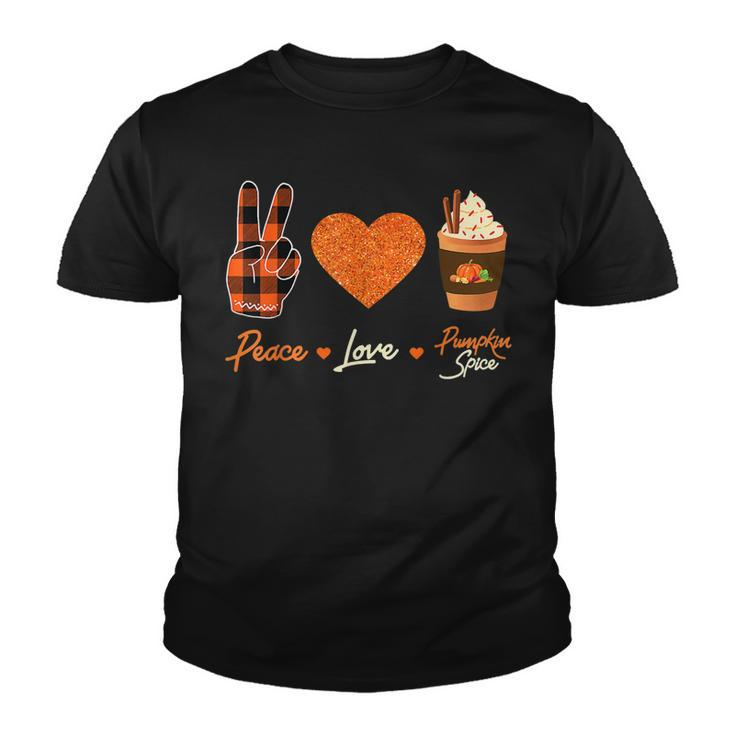 Peace Love Pumpkin Spice Fall Autumn Plaid Drinks Halloween  Youth T-shirt