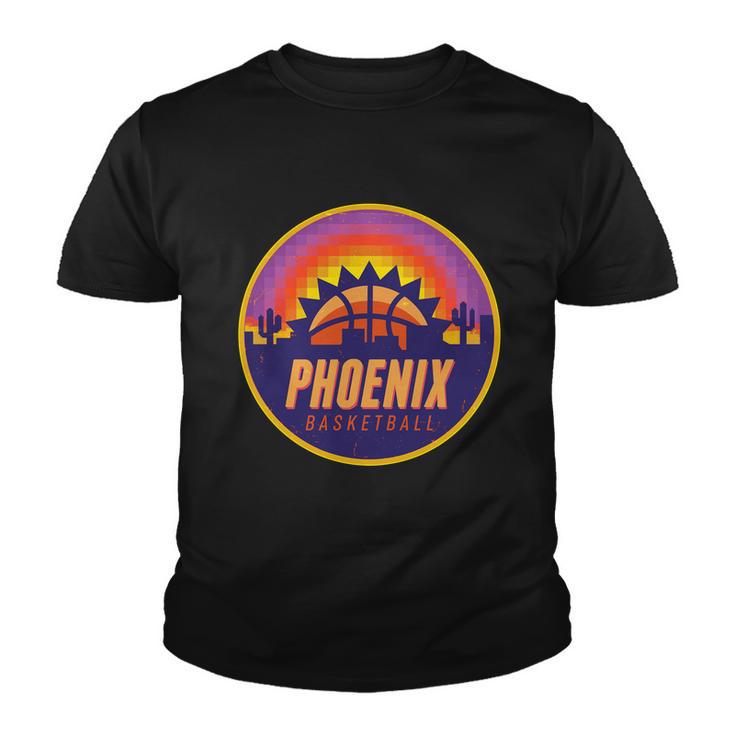 Phoenix Basketball Retro Logo Pixel Sunset Youth T-shirt