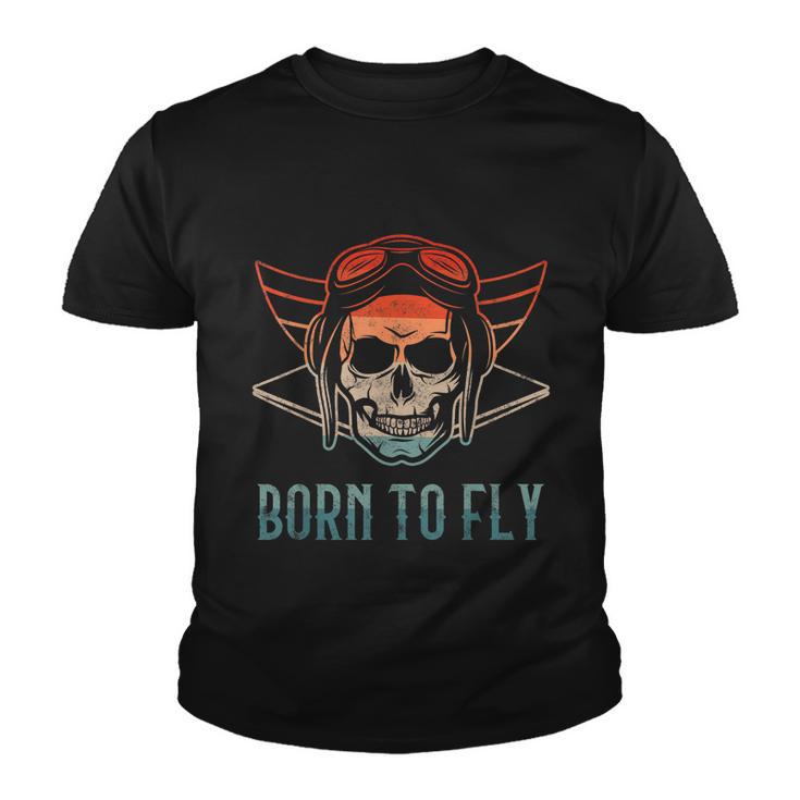 Pilot Born O Fly Airplane Plane Aviator Airport Pilots Youth T-shirt