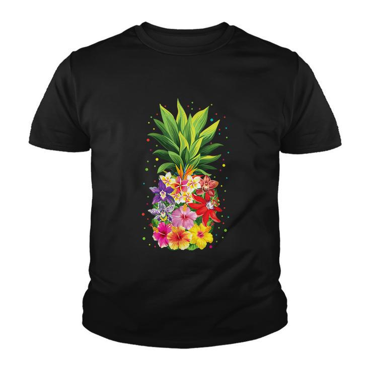 Pineapple Flowers Aloha Hawaii Vintage Hawaiian Floral Women Youth T-shirt