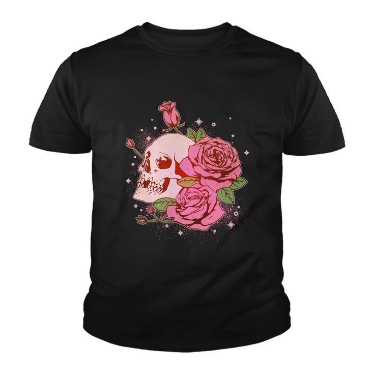 Pink Roses Skull Tattoo Youth T-shirt