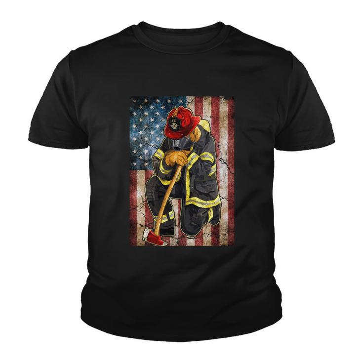 Proud To Be A Firefighter Usa American Flag Red Line Youth T-shirt