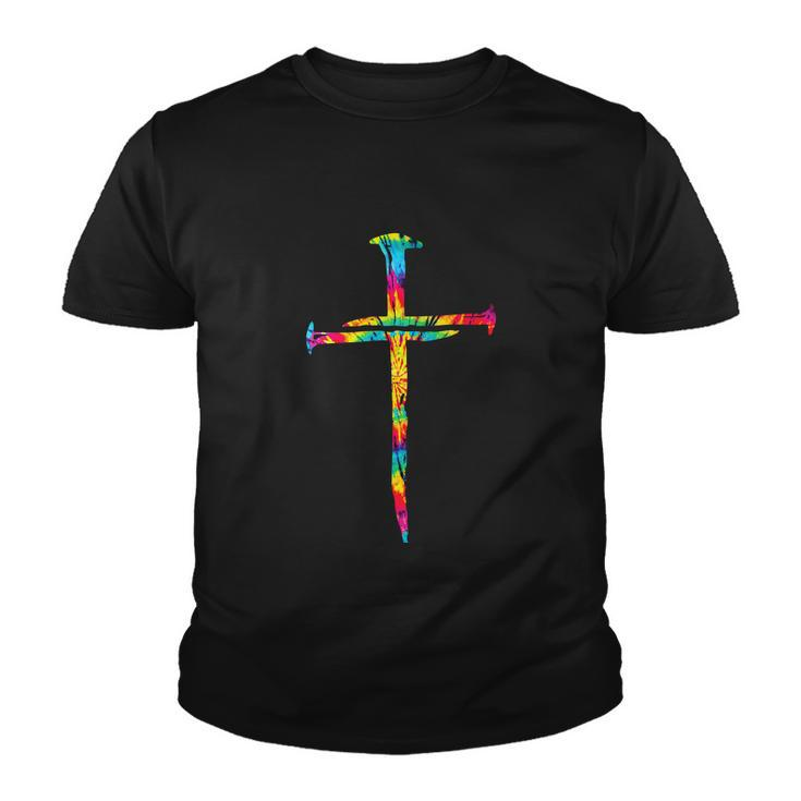 Rainbow Funny Christian Jesus Nail Cross Tie Dye Bible Youth T-shirt