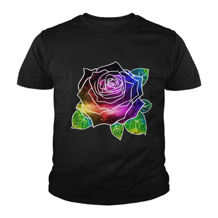 Rainbow Galaxy Floral Rose Youth T-shirt