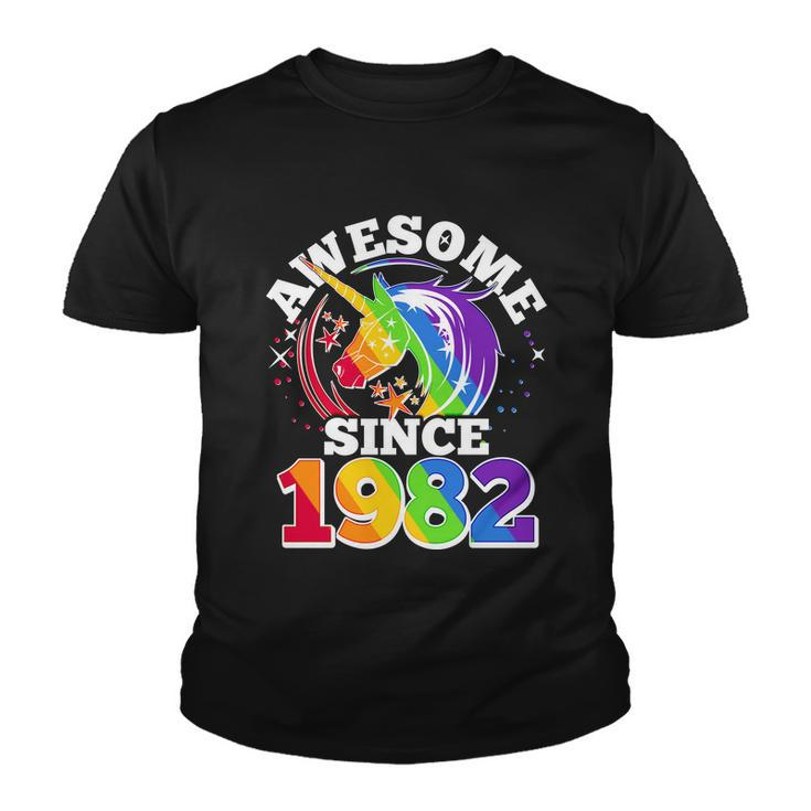 Rainbow Unicorn Awesome Since 1982 40Th Birthday Youth T-shirt