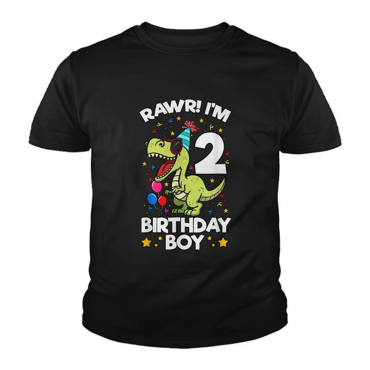 Rawr Im 2 Birthday Boy Dinosaur Trex Themed 2Nd Birthday Youth T-shirt