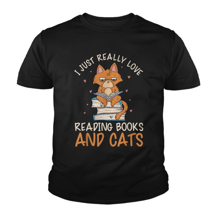 Reading Books And Cats Cat Book Lovers Reading Book  Youth T-shirt