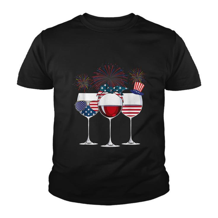 Red White And Blue Wine Glass 4Th Of July V2 Youth T-shirt