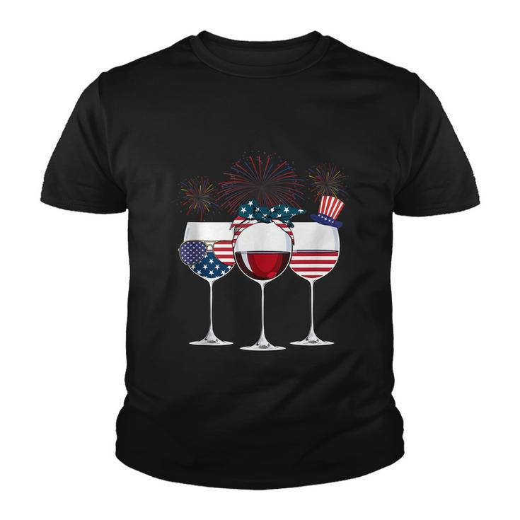 Red White And Blue Wine Glass 4Th Of July Youth T-shirt
