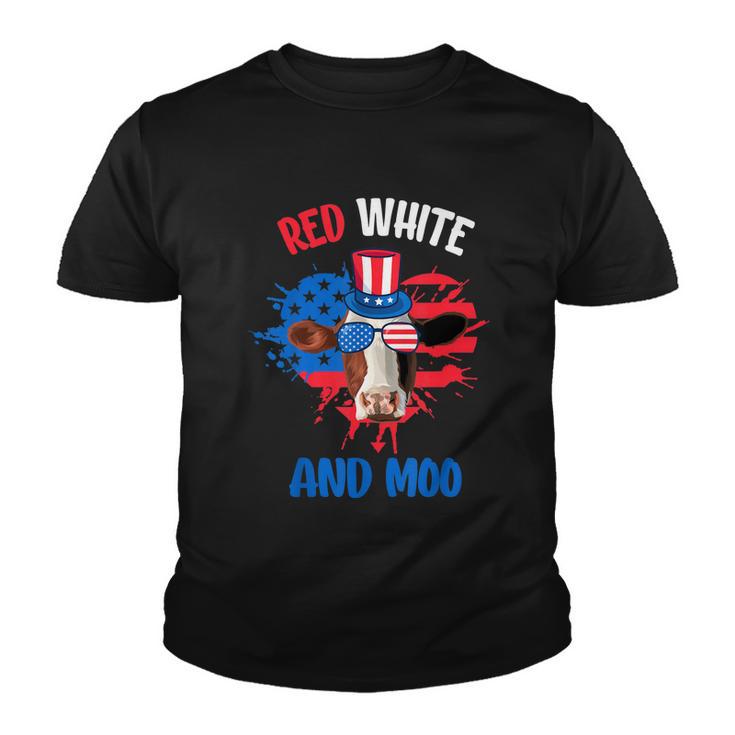 Red White And Moo Patriotic Cow Farmer 4Th Of July Tshirt Youth T-shirt