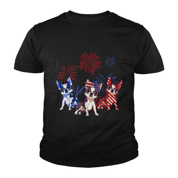 Red White Blue Boston Terrier Usa Flag 4Th Of July Youth T-shirt