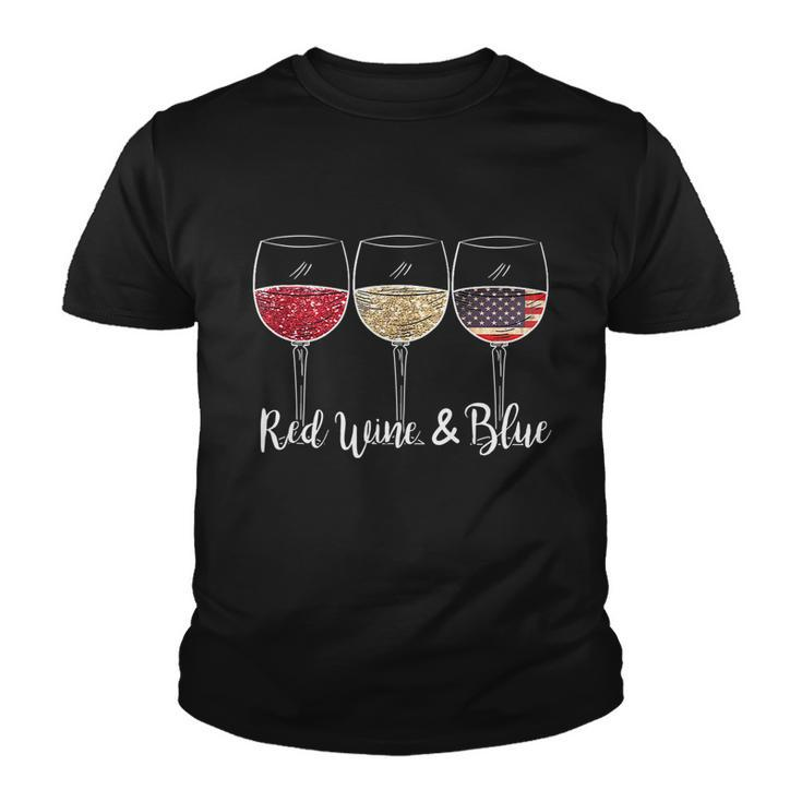 Red Wine & Blue 4Th Of July Wine Red White Blue Wine Glasses V3 Youth T-shirt