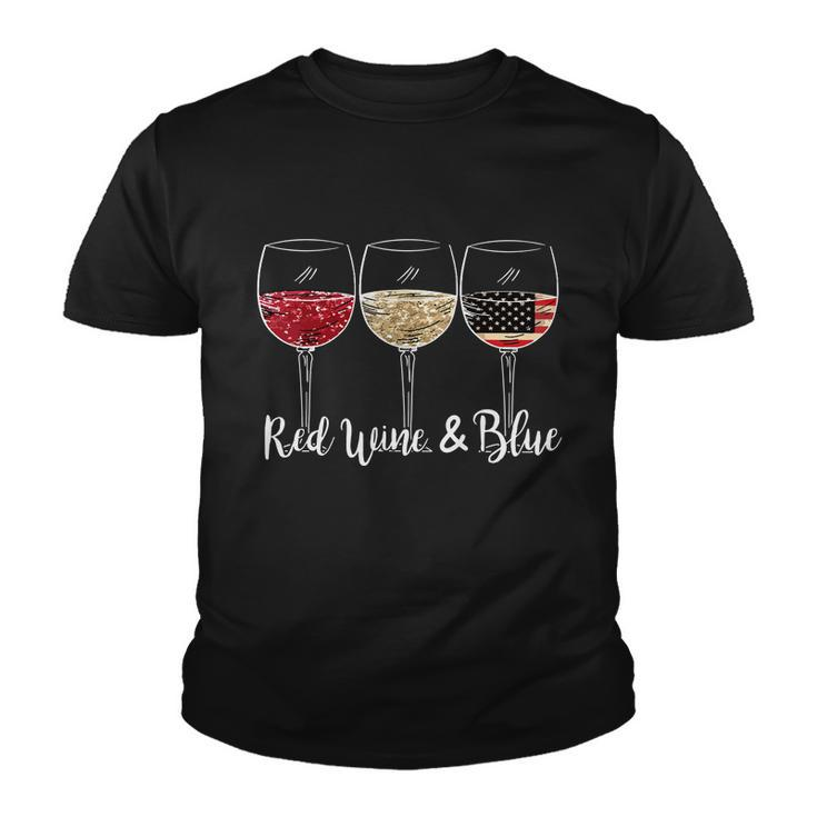 Red Wine And Blue Funny 4Th Of July Drinking Wine Lover Youth T-shirt