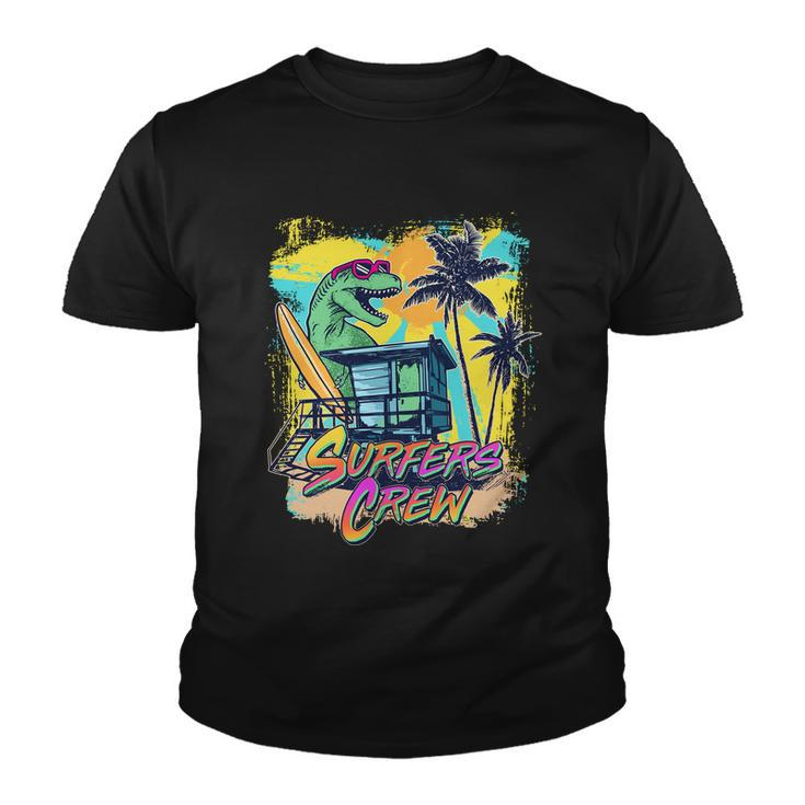 Retro 80S Eighties Trex Dinosaur Surfers Crew Youth T-shirt