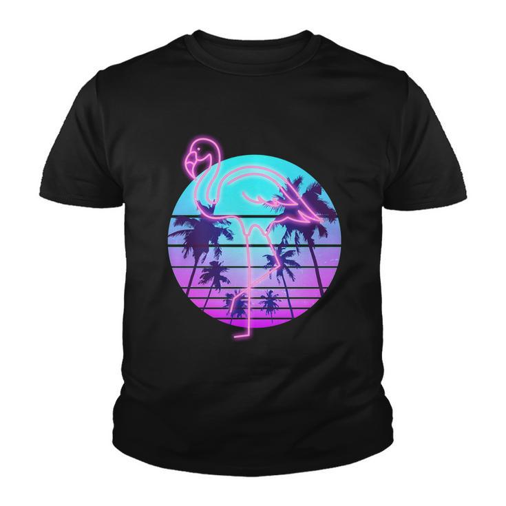 Retro Eighties 80S Neon Flamingo Emblem Youth T-shirt