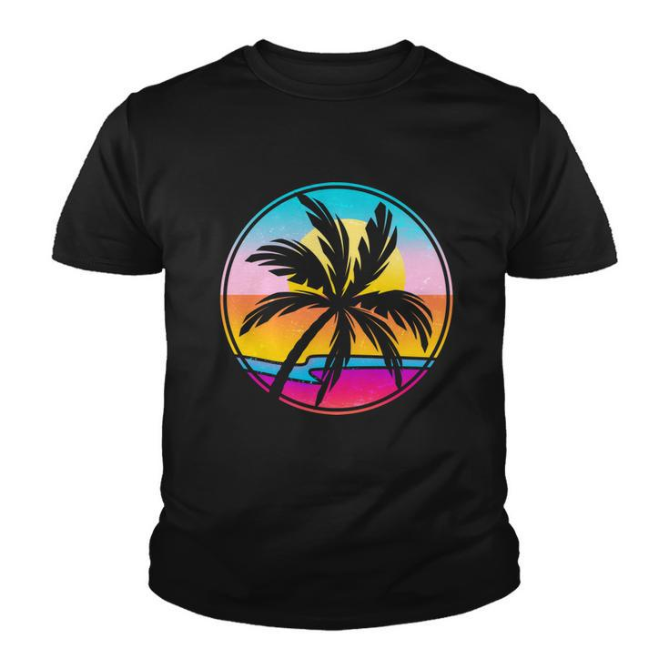 Retro Ocean Sun Palm Tree Emblem Youth T-shirt